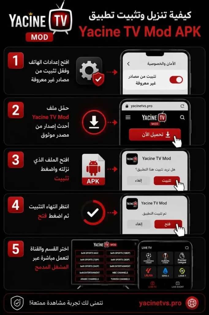 كيفية تنزيل وتثبيت تطبيق Yacine TV Mod APK